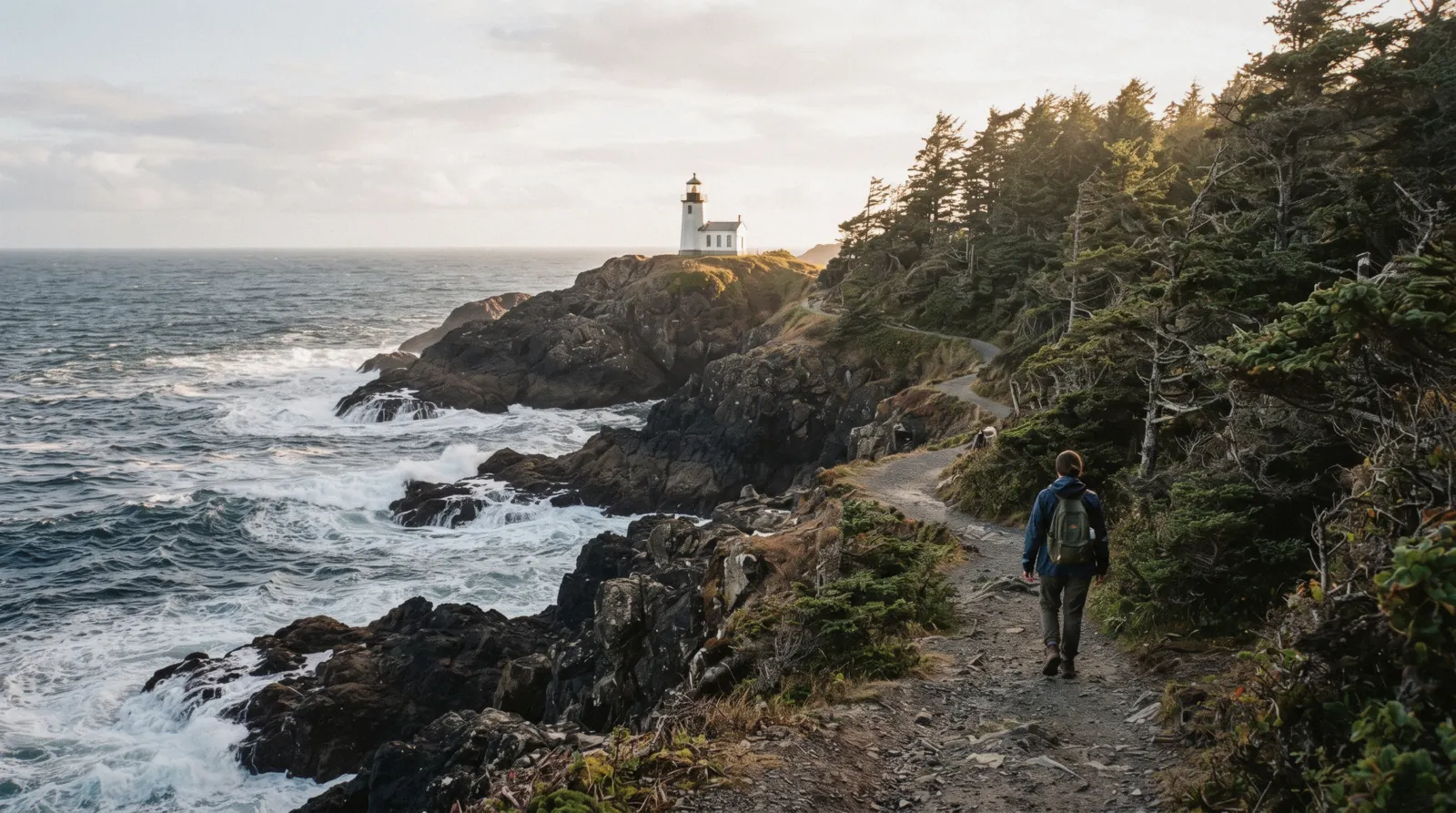 The Wild Pacific Trail on rocky shoreline above the Pacific at Ucluelet, British Columbia