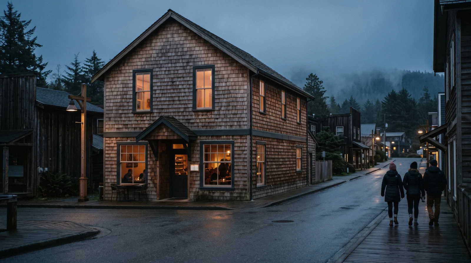 Wolf in the Fog restaurant entrance on Fourth Street in Tofino, British Columbia